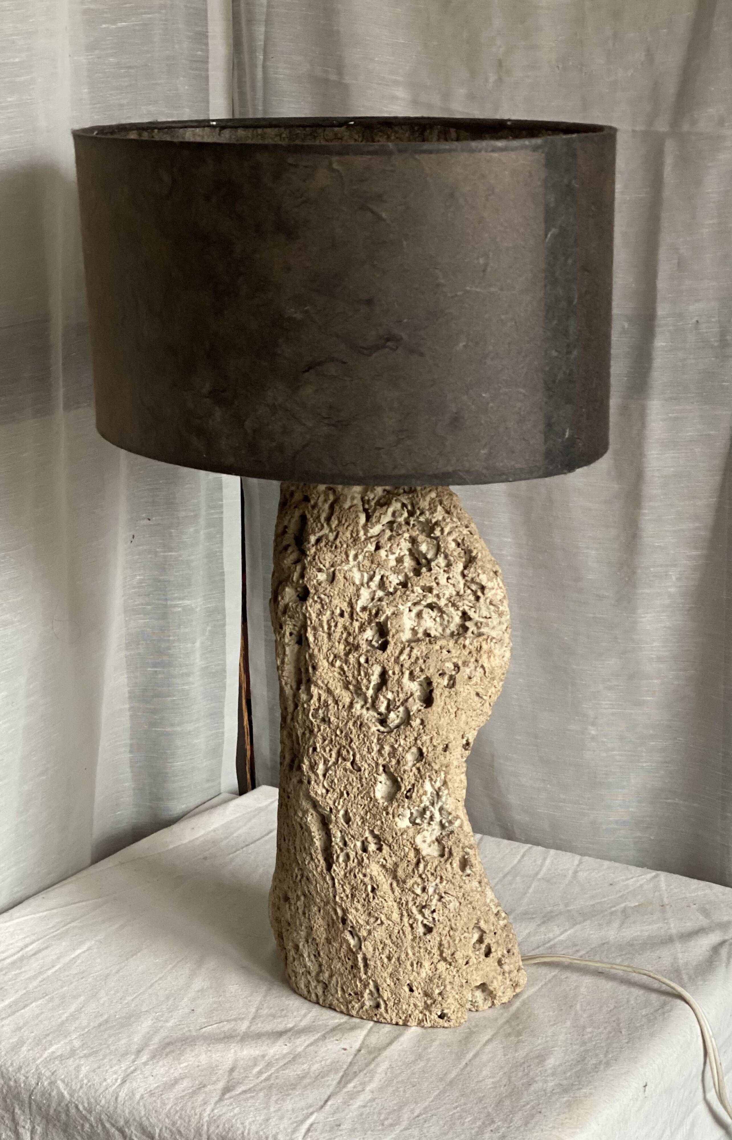 Brutalist vintage stone lamp from the 1970s, raw art.