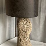Brutalist vintage stone lamp from the 1970s, raw art.