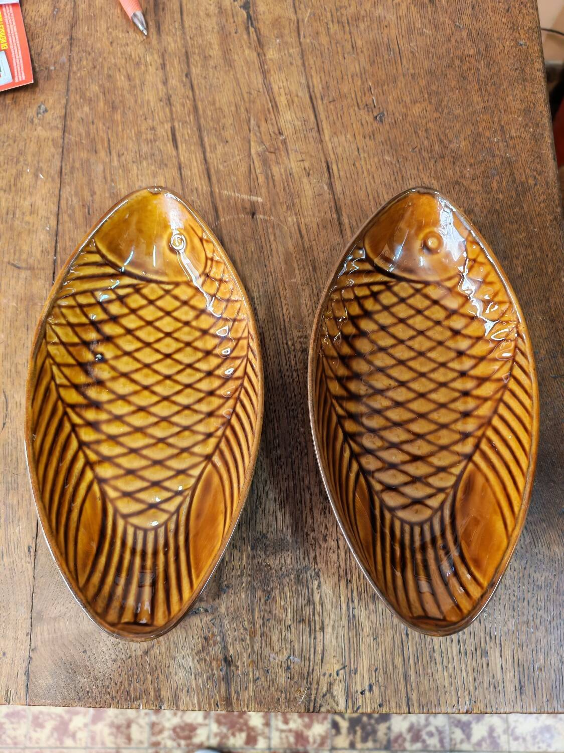 Pair of vintage Polish ceramic fish platters