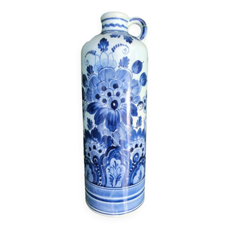 Old Delft bottle, blue, hand-painted floral decoration, numbered and signed