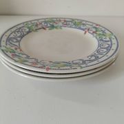 3 plates Churchill England mosaic and floral design