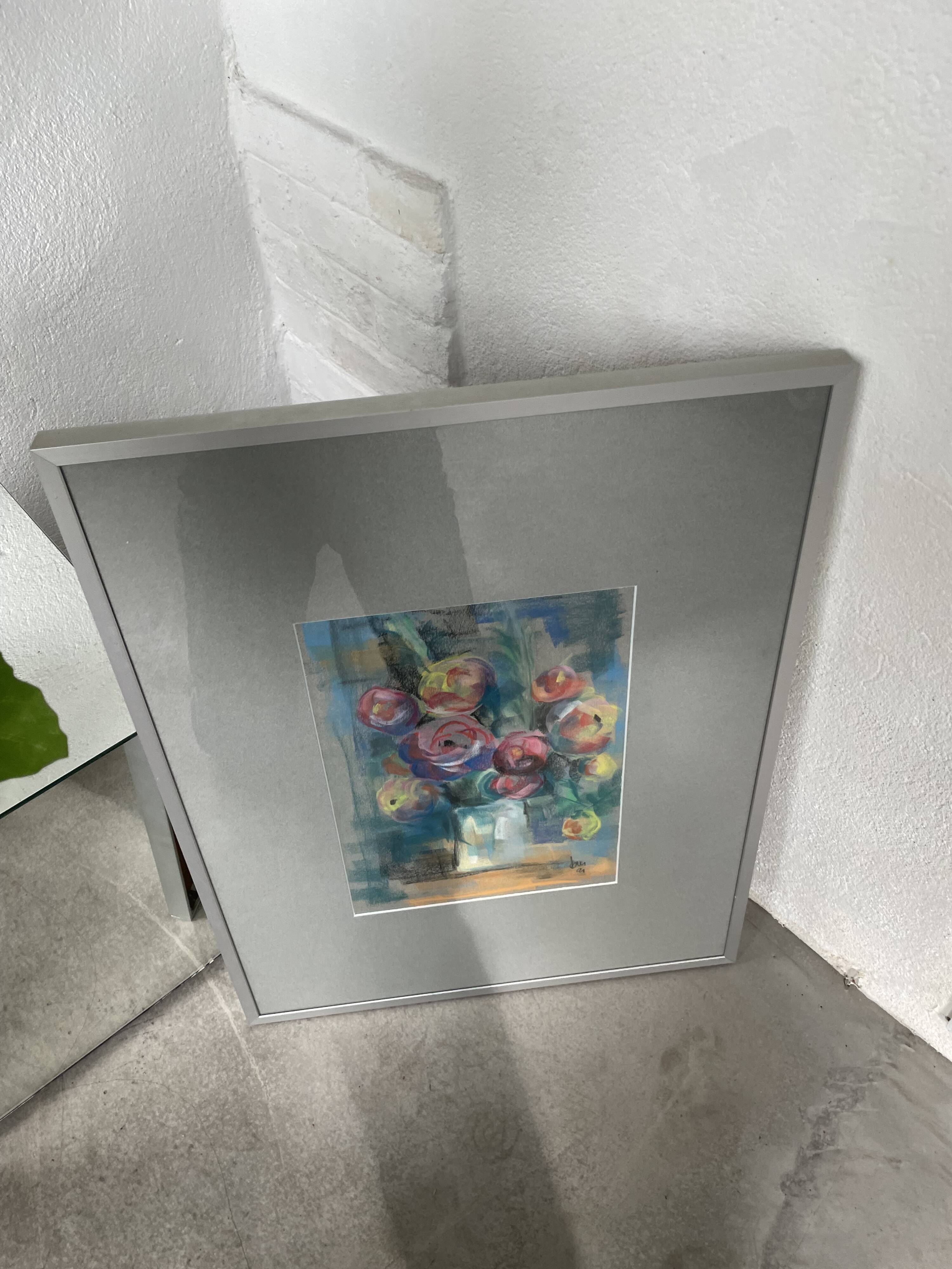 Oil chalk drawing flowers