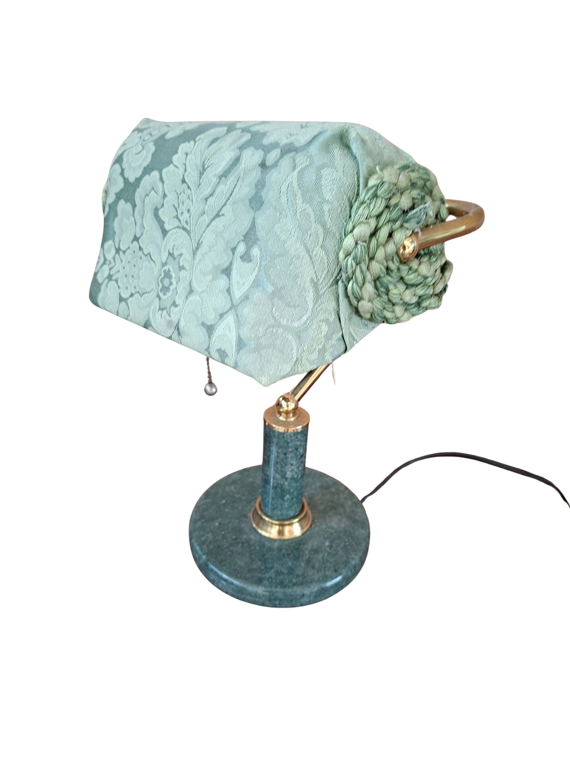 Lampada da Scrivania Vintage in Marmo Verde e Ottone Pezzo Unico Artigianal