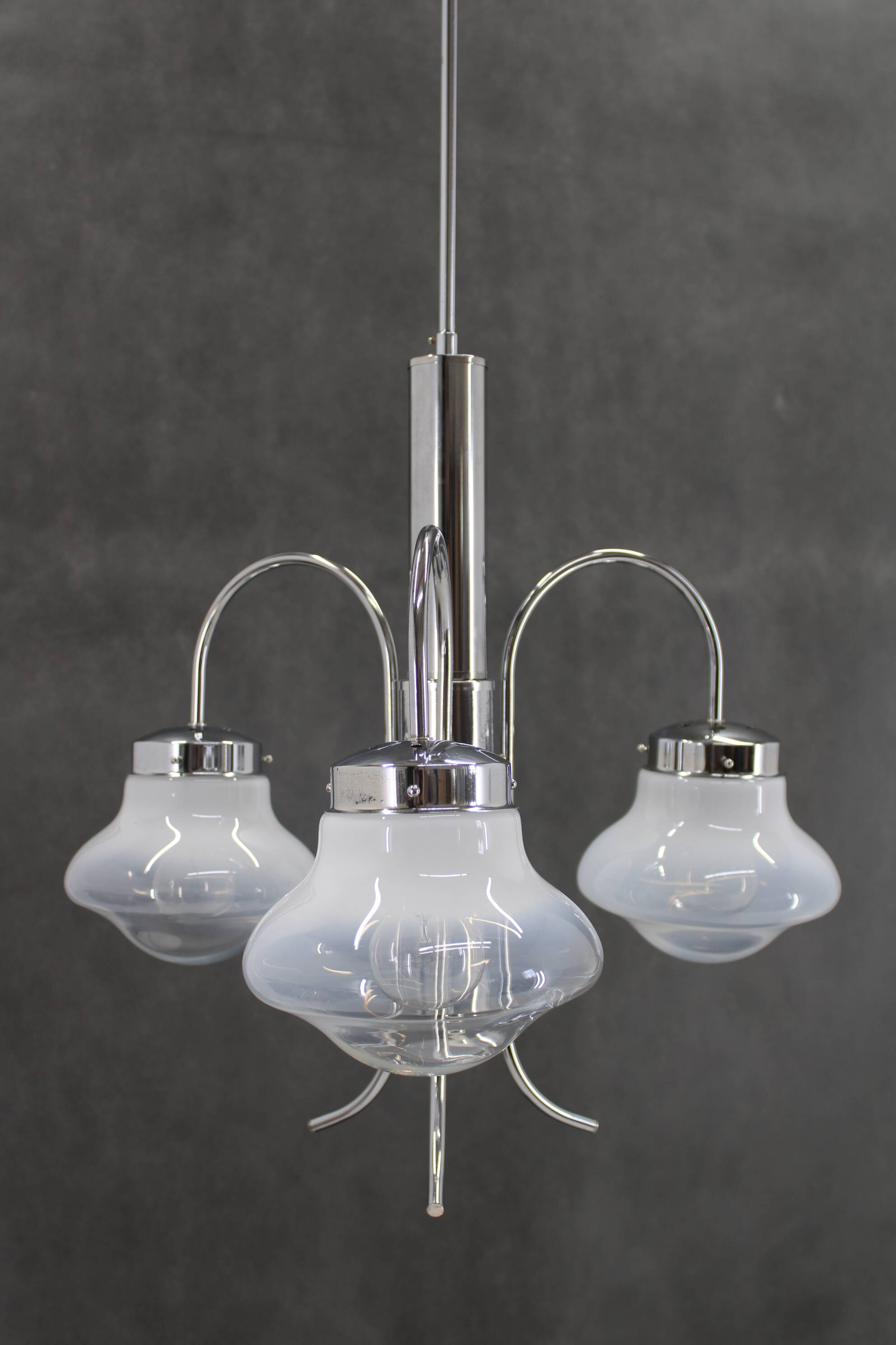 1960s Chrome Plated Chandelier with Murano Glass,  Italy