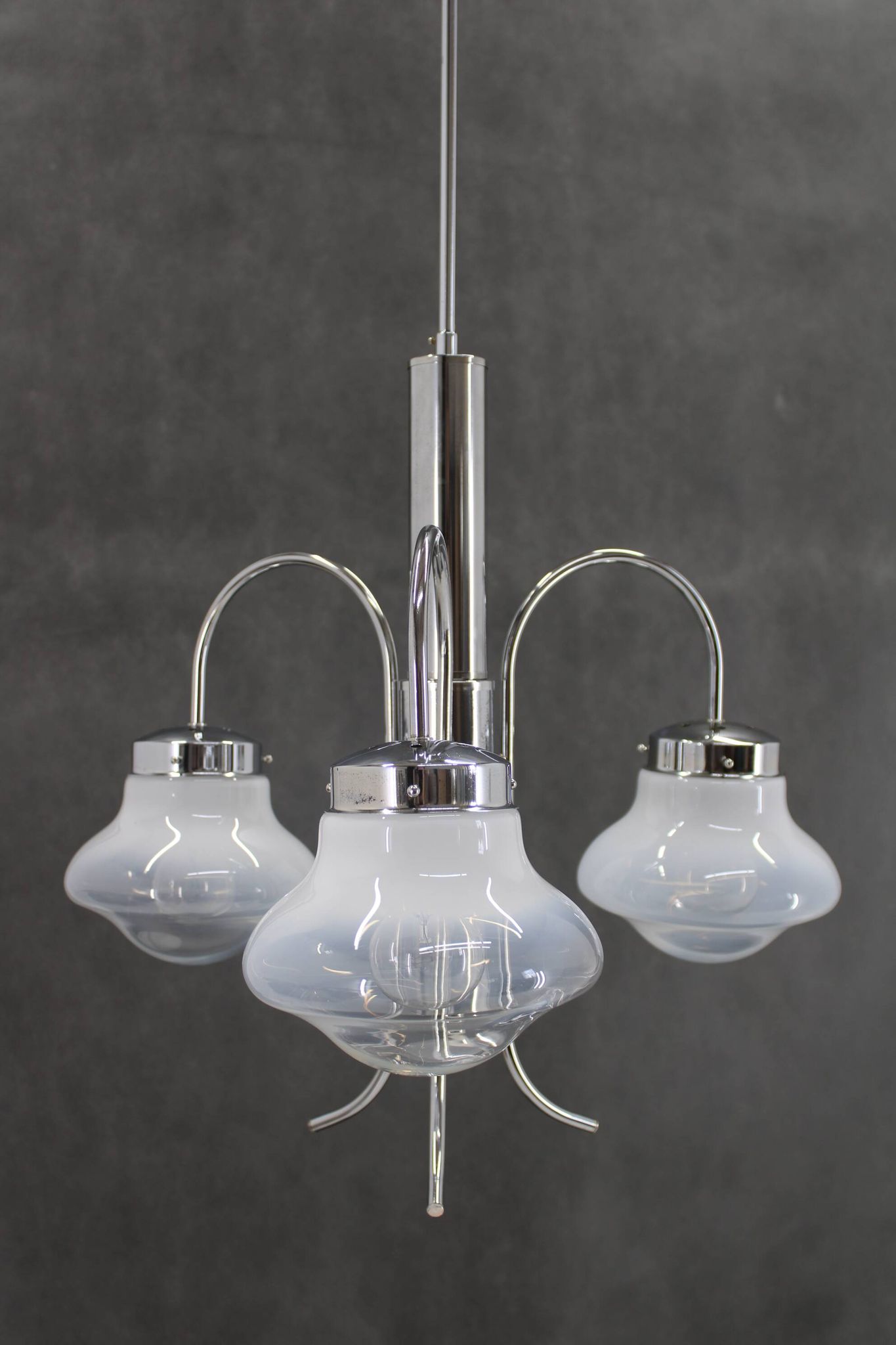 1960s Chrome Plated Chandelier with Murano Glass,  Italy