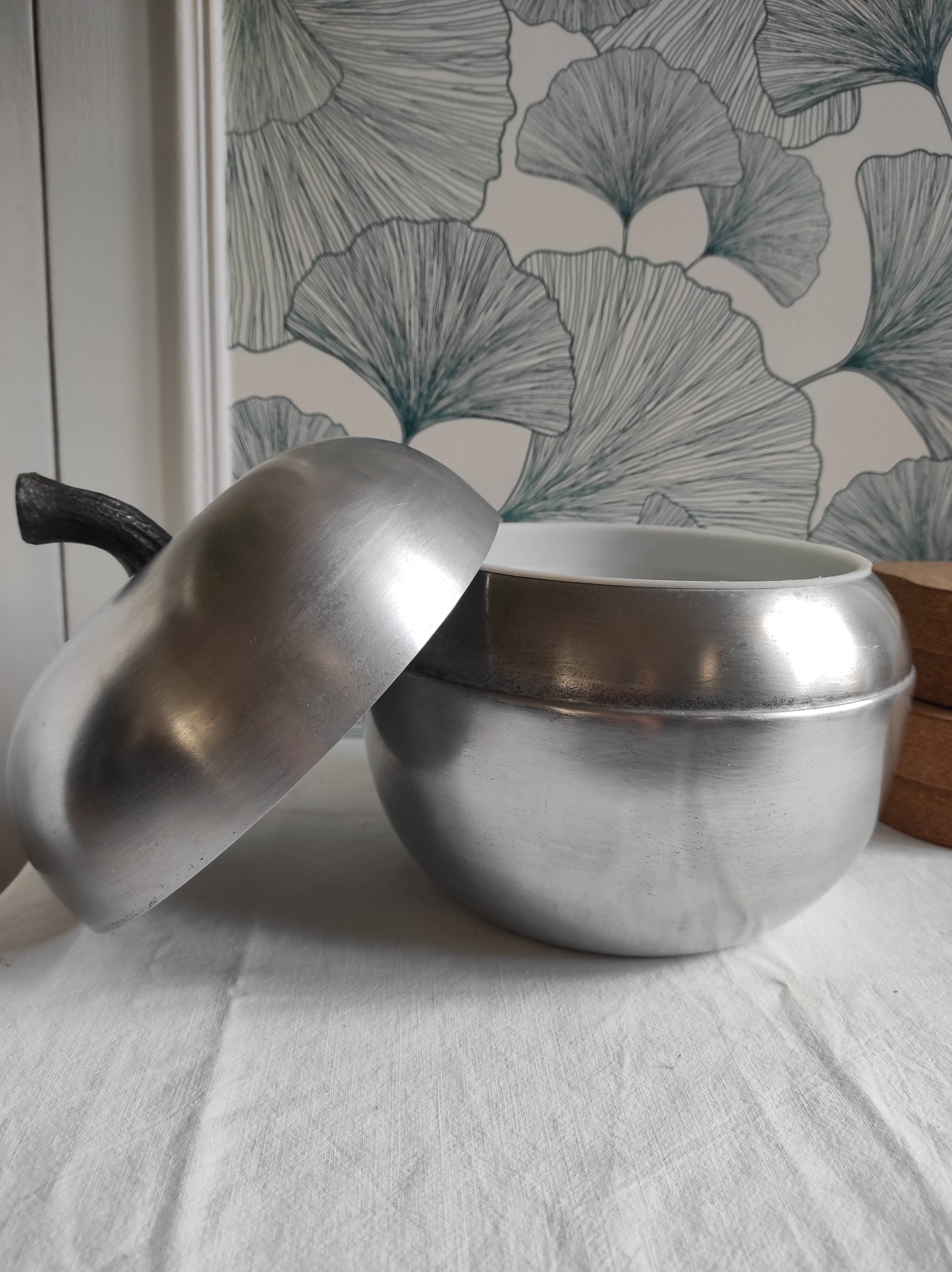 Apple ice bucket in vintage Italian aluminum design