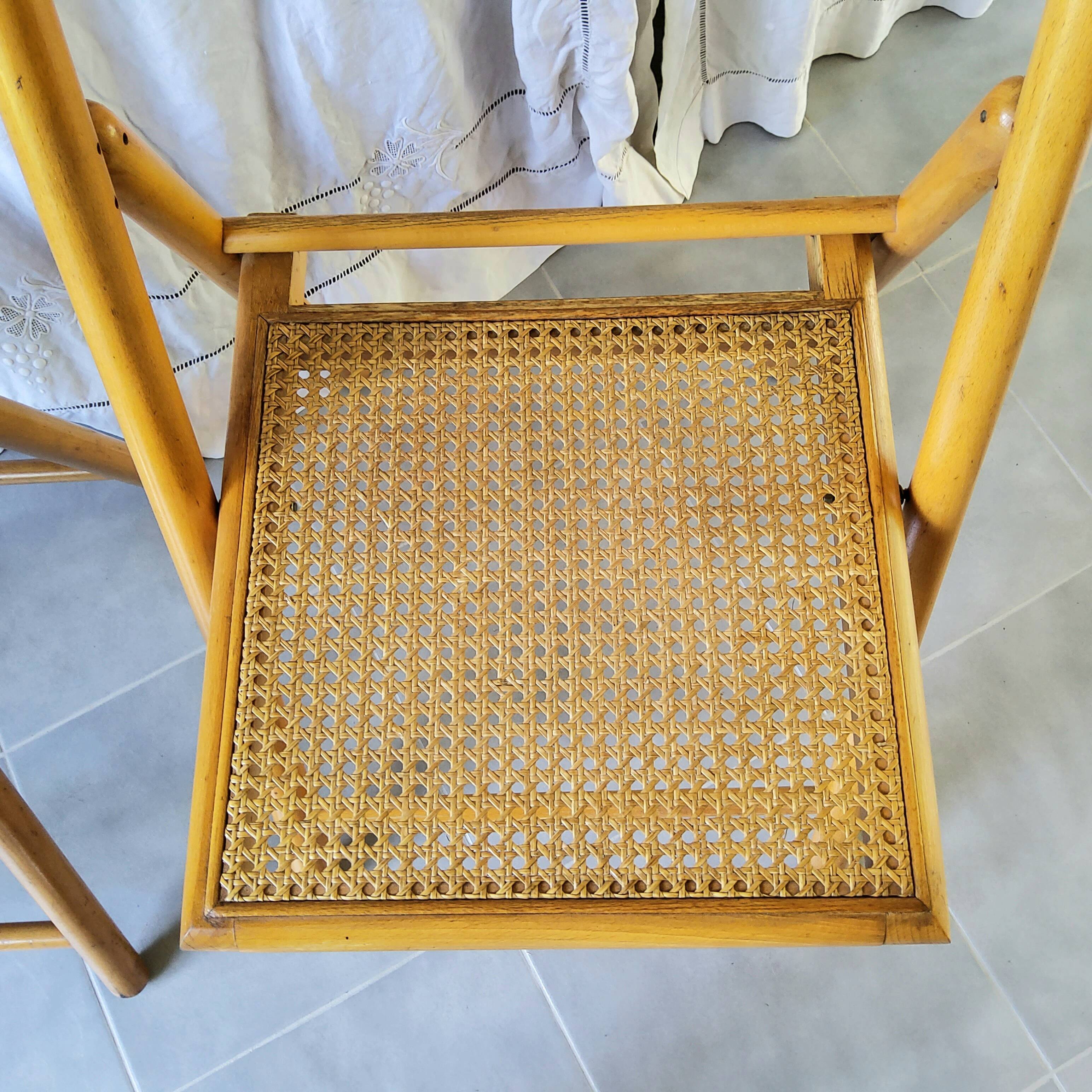 Pair of folding cane chairs