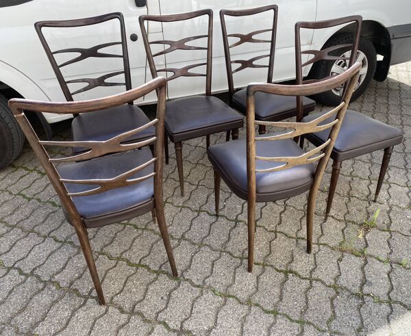 6 chaises meclchiorre bega pour ponti circa 60s