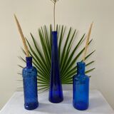 Set of 3 cobalt blue glass bottles