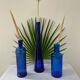 Lot de 3 bouteilles en verre bleu cobalt