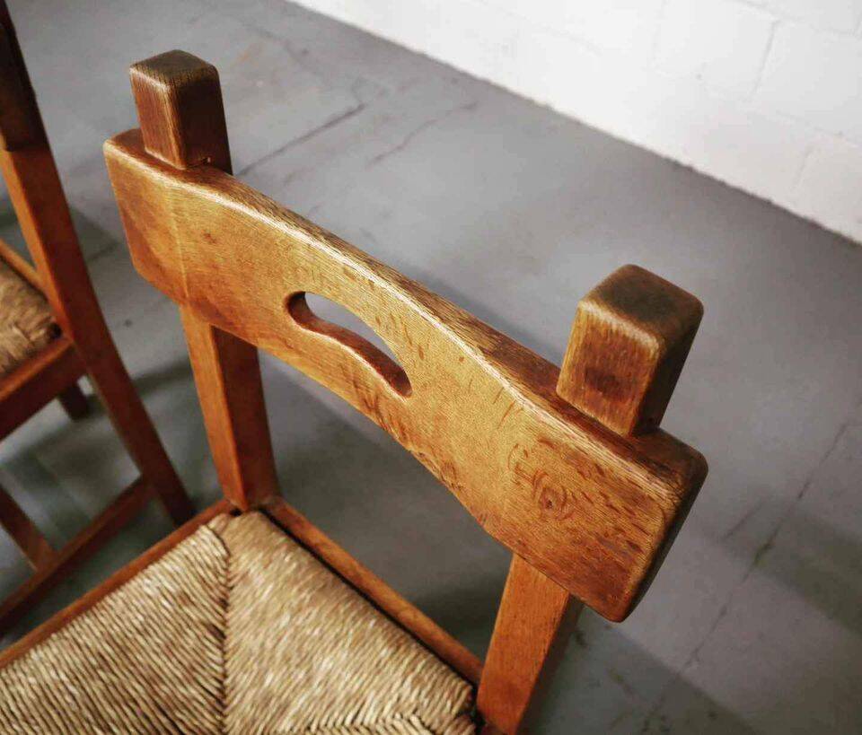 Set of six brutalist, rustic dining chairs