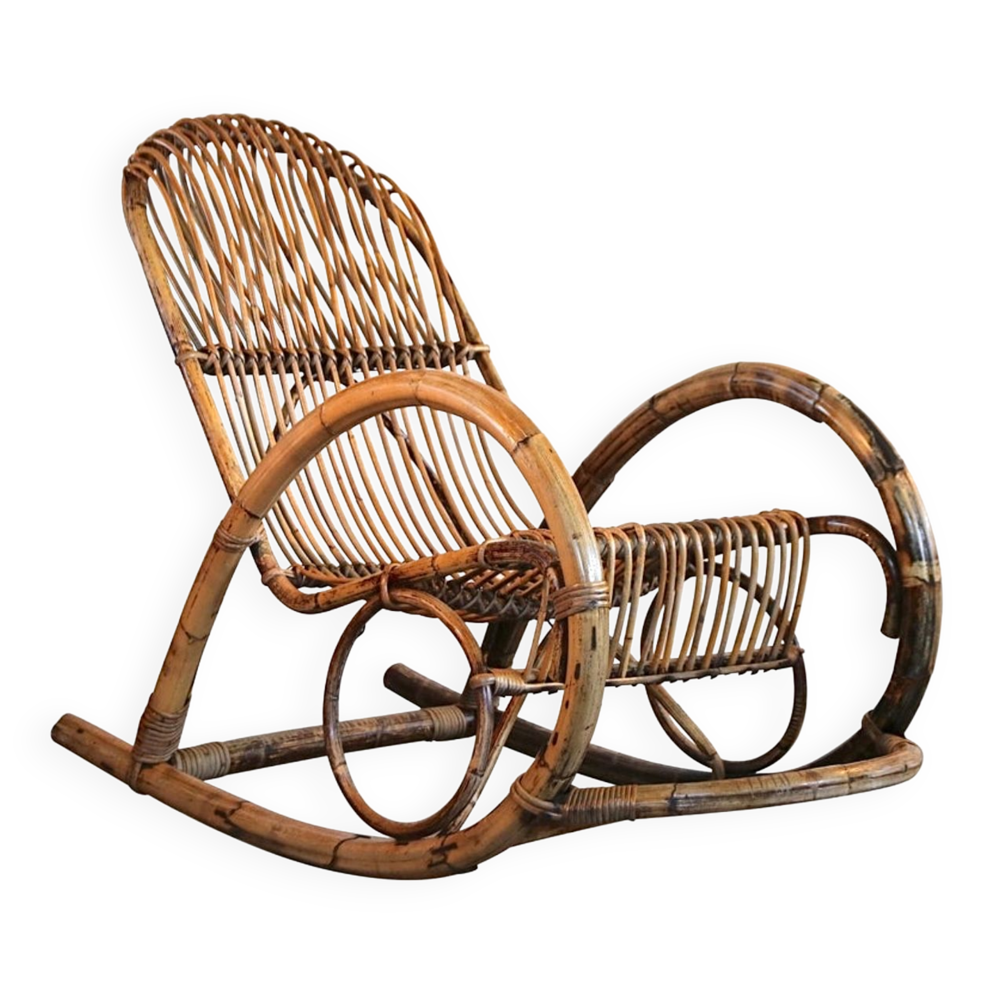 Rocking chair in bamboo and rattan, 1950