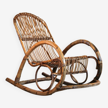 Rocking chair in bamboo and rattan, 1950