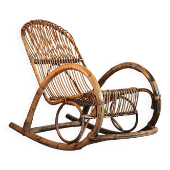 Rocking chair in bamboo and rattan, 1950