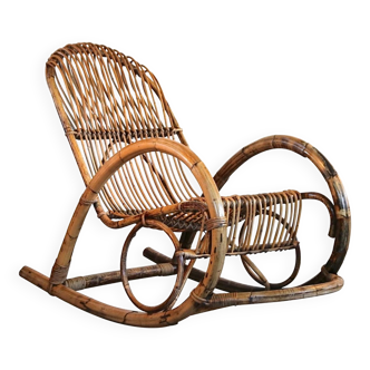 Rocking chair en bambou et rotin, 1950