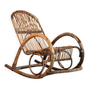 Rocking chair en bambou et rotin, 1950