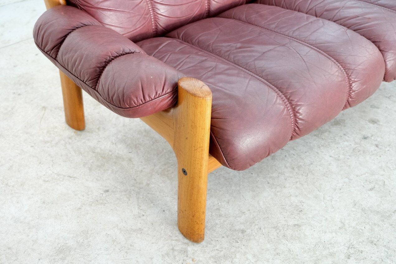 Canapé deux places en teck et cuir d’Ekornes, années 1970