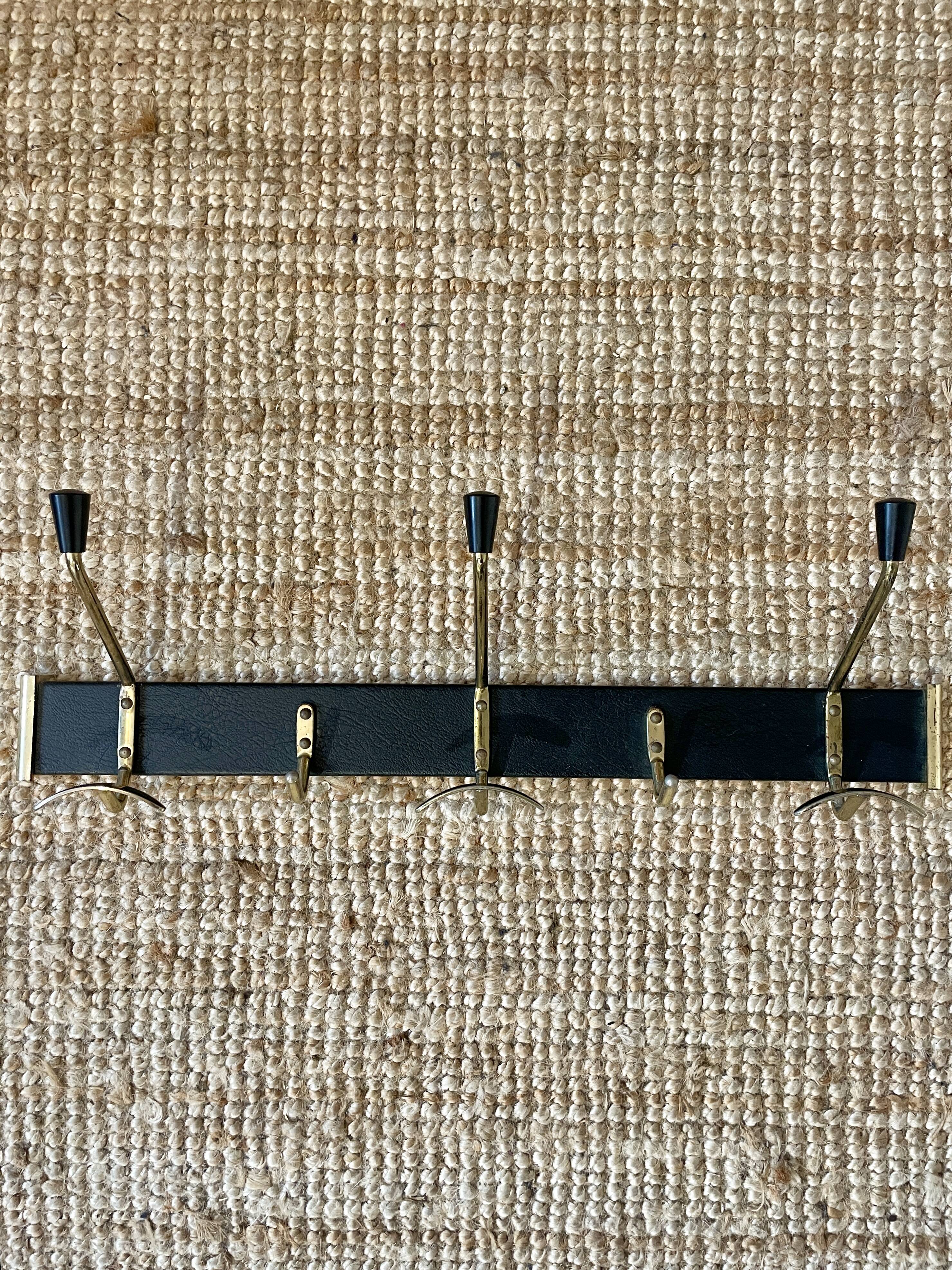 Wall coat rack with 5 vintage hooks