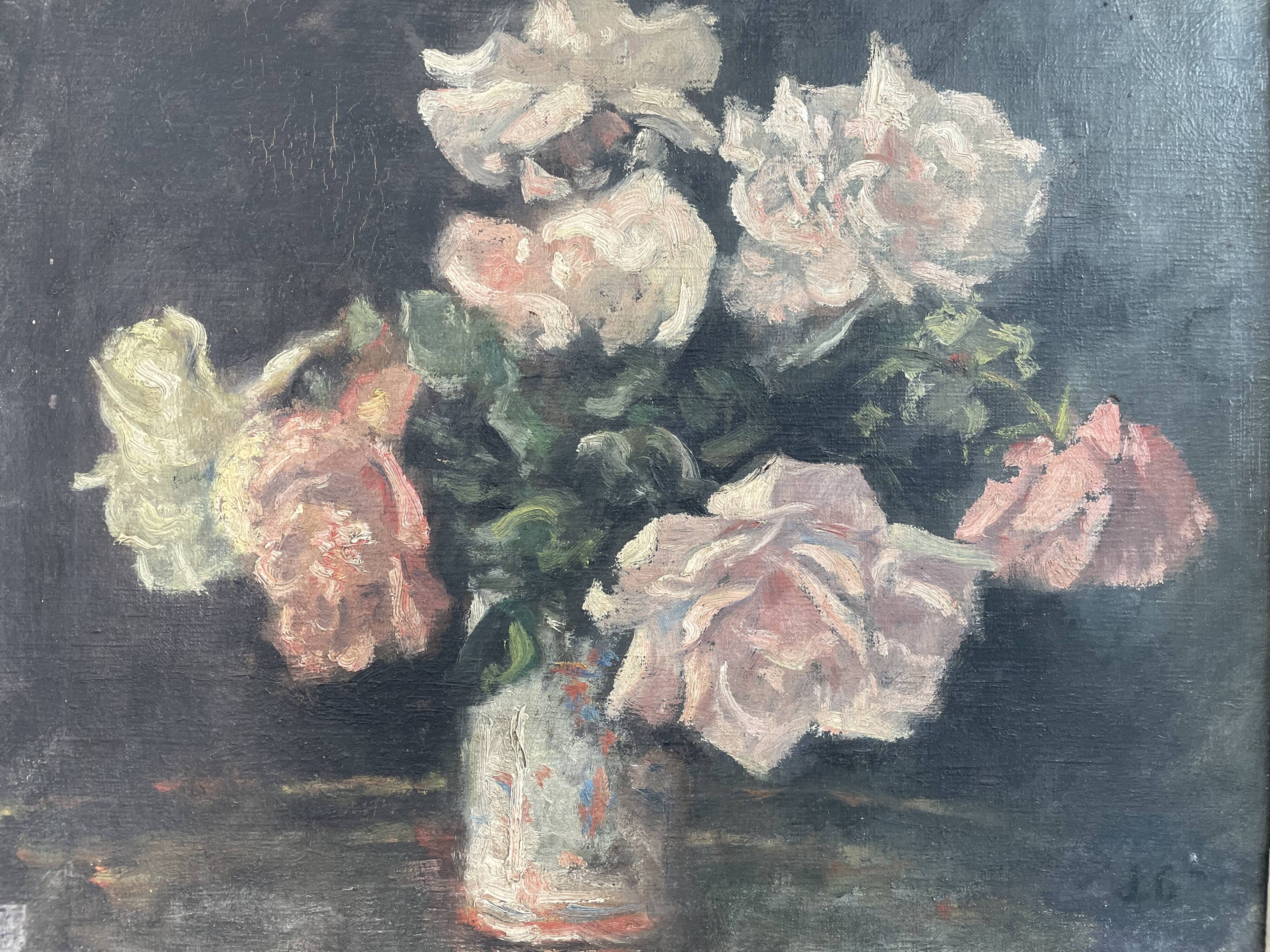 Peinture à l'huile sur toile, nature morte aux fleurs, bouquet, école française, début XXème, cadre