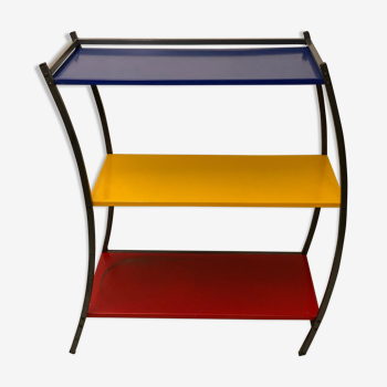 Vintage tri-color metal shelving unit