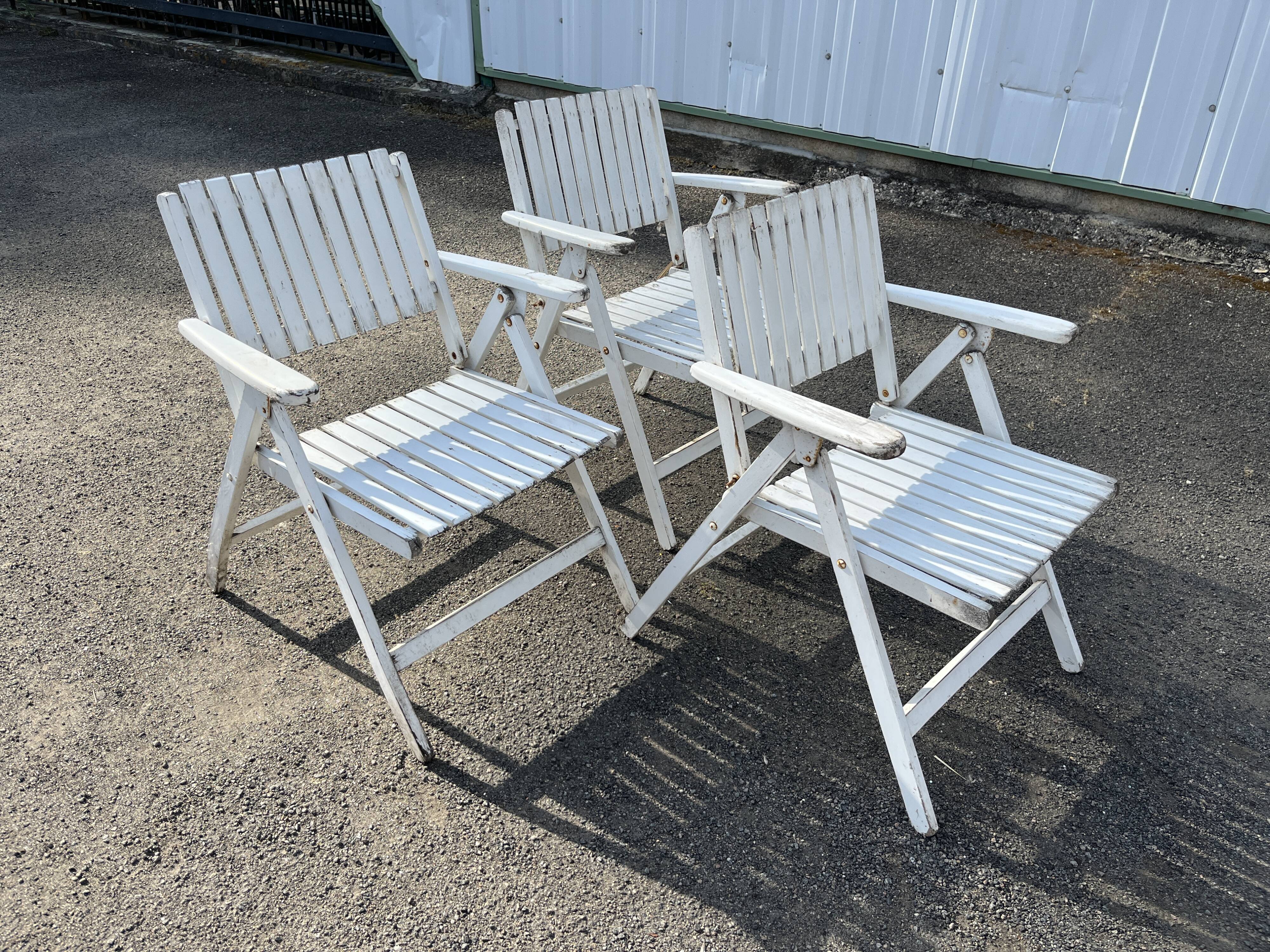 Set of 3 vintage folding garden armchairs