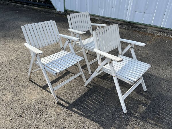 Ensemble de 3 fauteuils de jardin pliants vintage