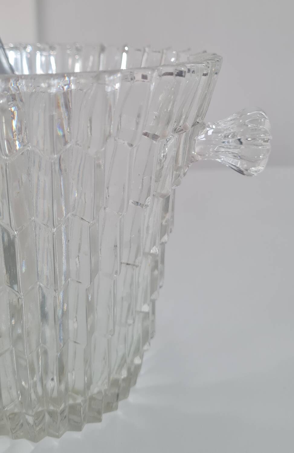 Crystal ice bucket and stainless steel tongs