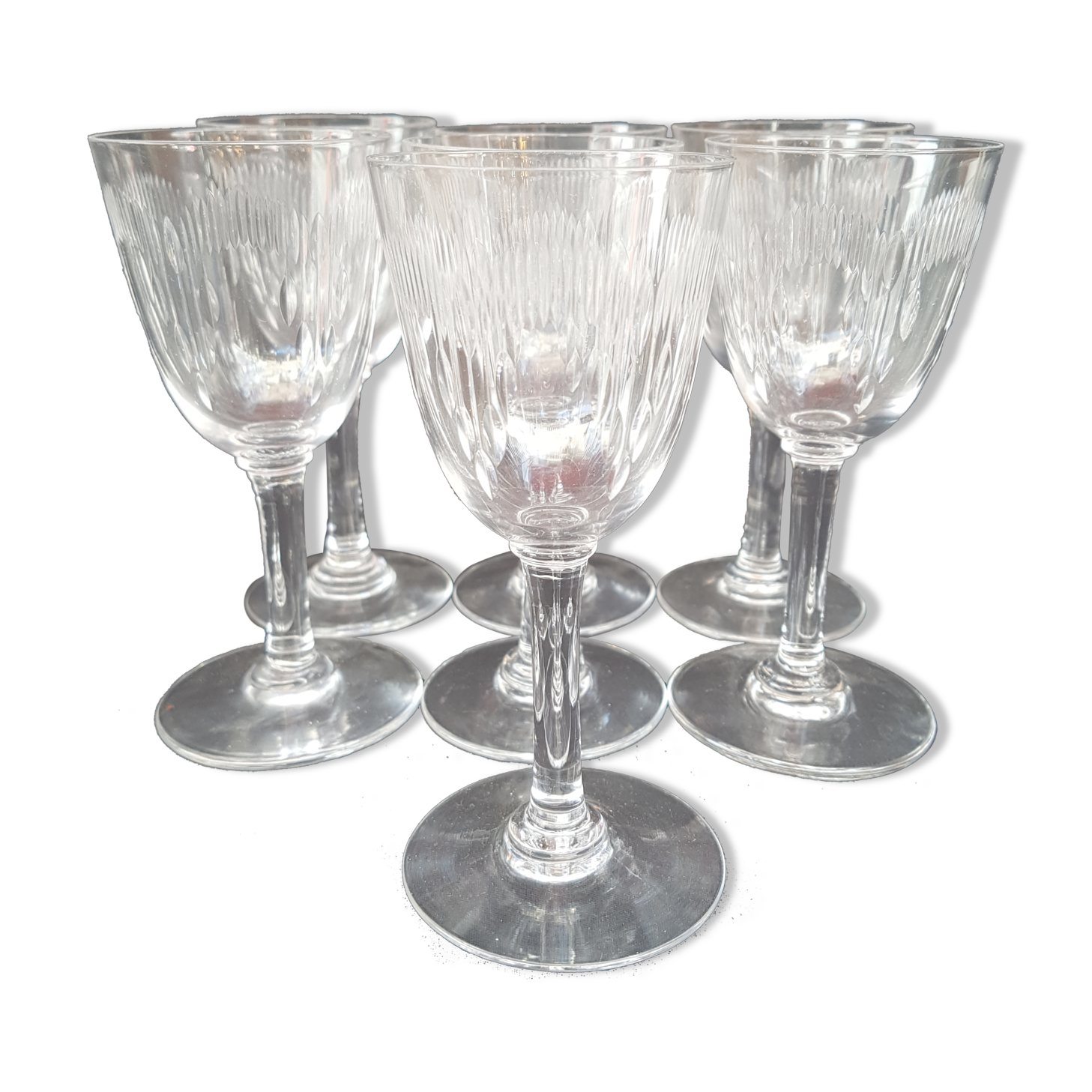 7 verres à porto en cristal de Bacccarat, Modèle Molière, Vers 1920.