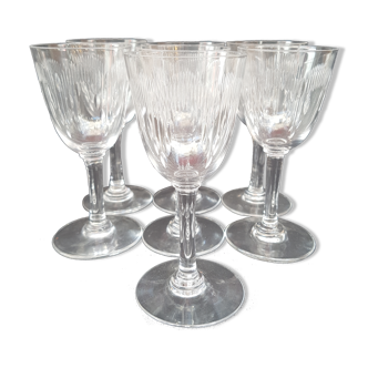7 Bacccarat crystal port glasses, Molière model, circa 1920.
