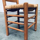Rustic Oak and Rush High Ladder Back Dining Chairs, Belgium, 1950s, Set of 6
