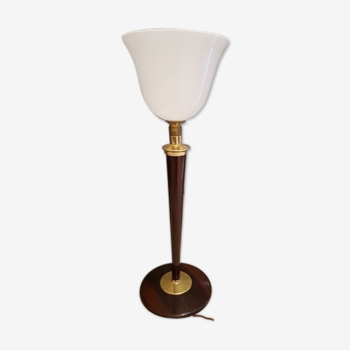 Former mazda office lamp in brass and wood, art deco