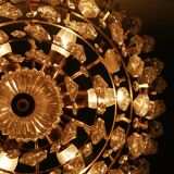 Lustre en laiton et cristal du milieu du siècle de Palwa