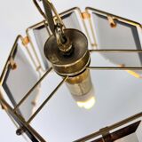 French Brass and Smoked Glass Hal Pendant, 1970s