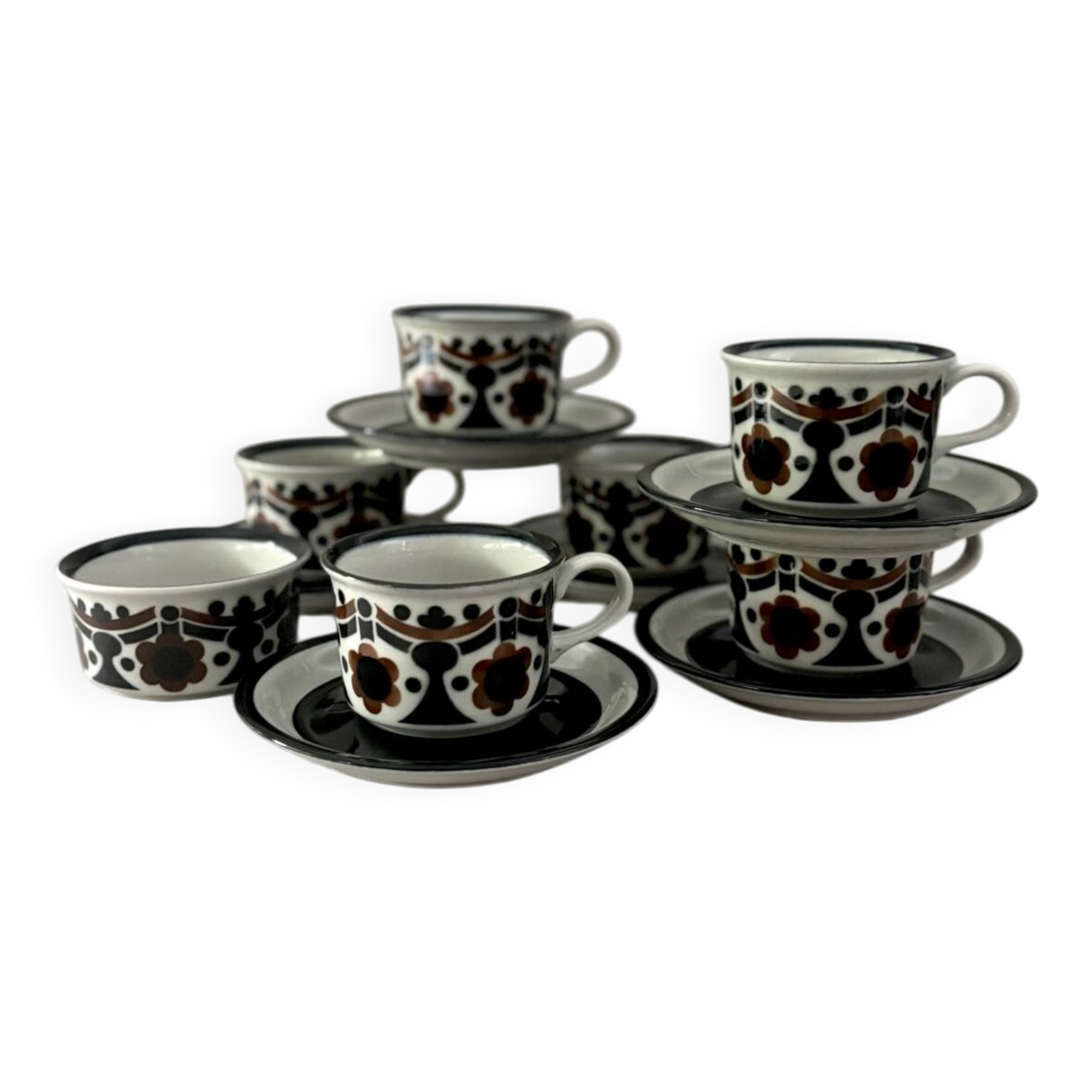 6 tasses à café et sucrier Riikka par Arabia Finland