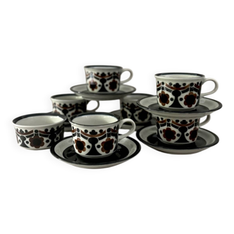 6 tasses à café et sucrier Riikka par Arabia Finland