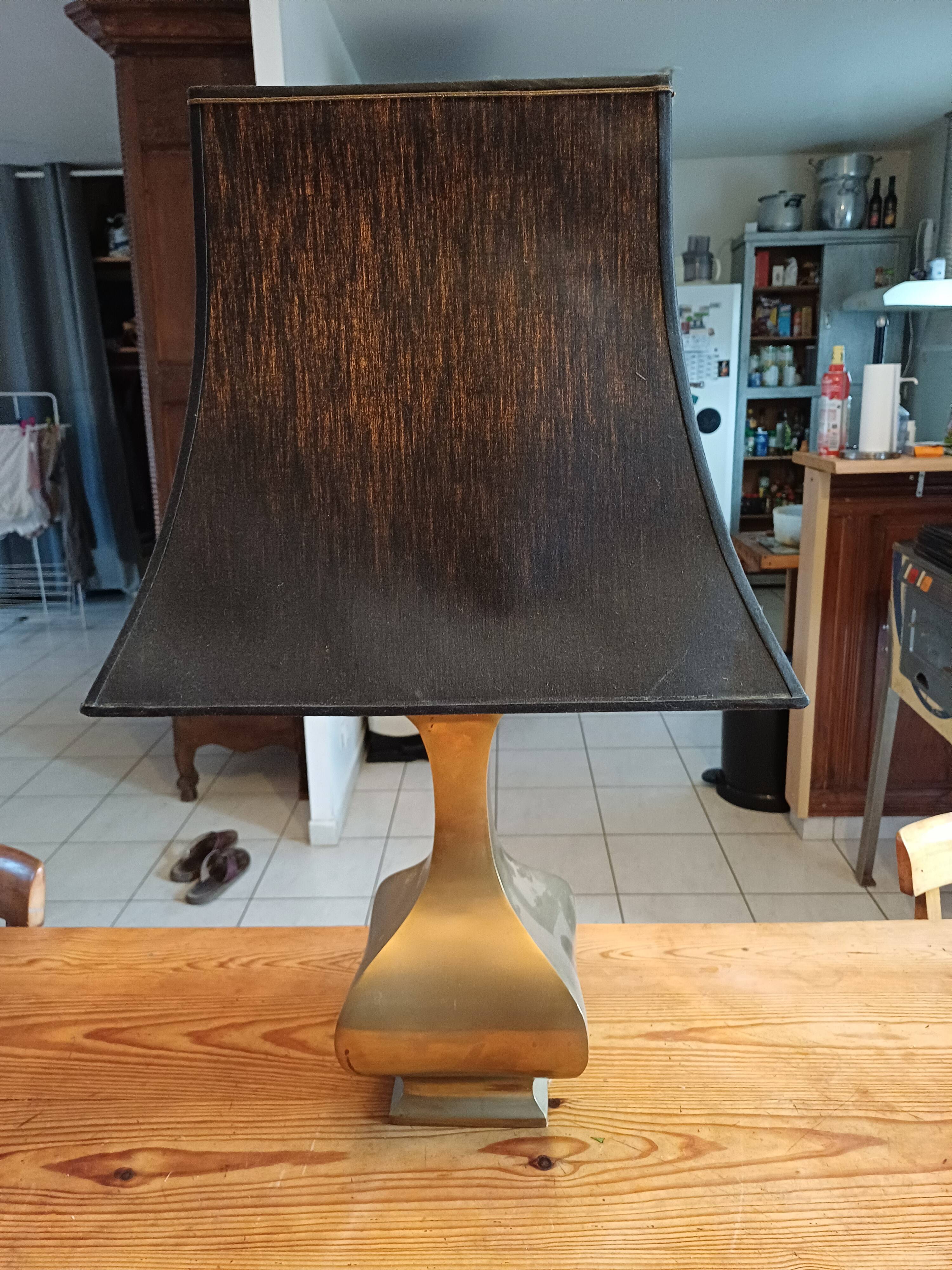 Bronze lamp and dark brown fabric shade