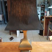 Bronze lamp and dark brown fabric shade