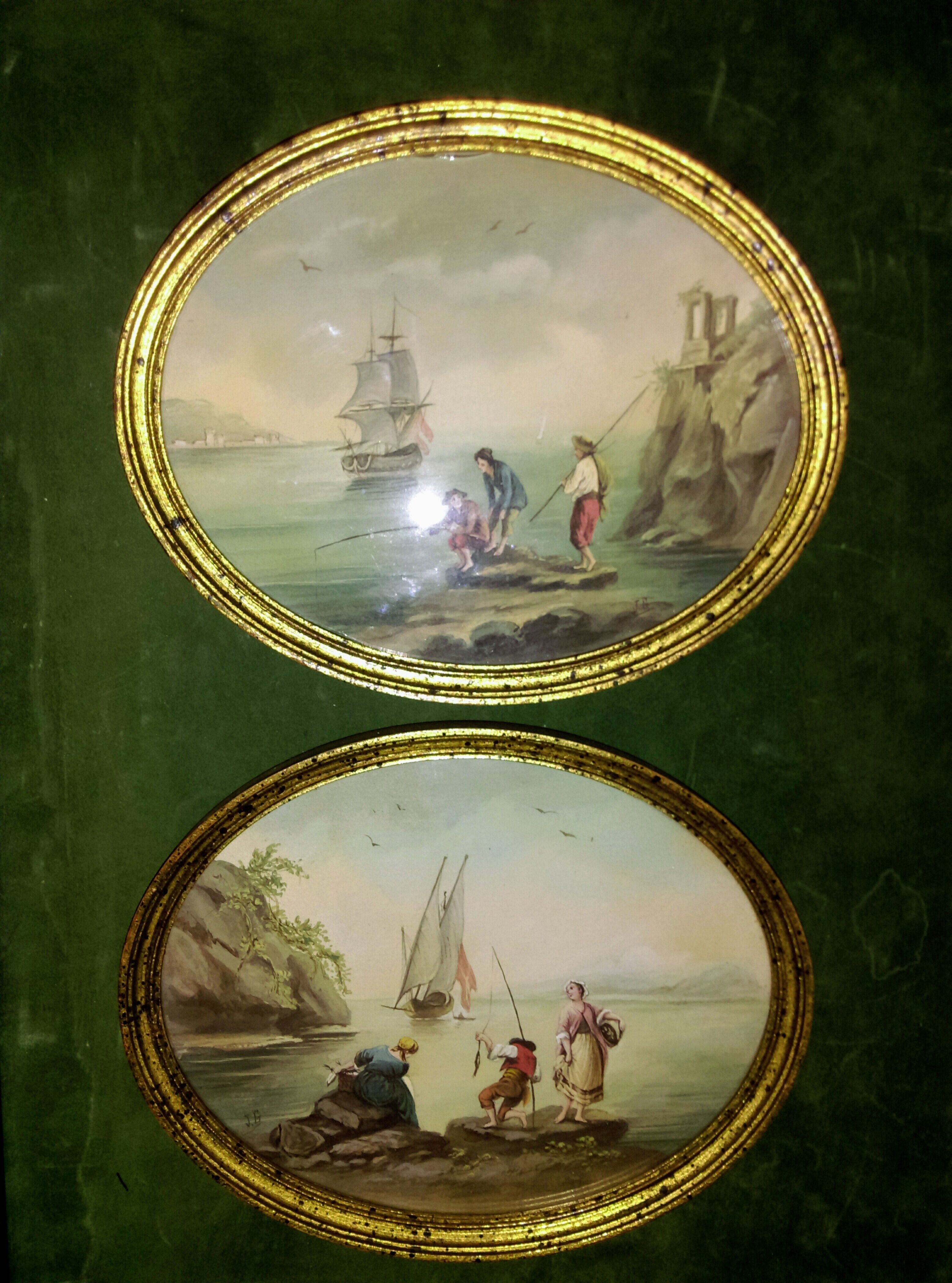 Pair of oval marines signed 19th