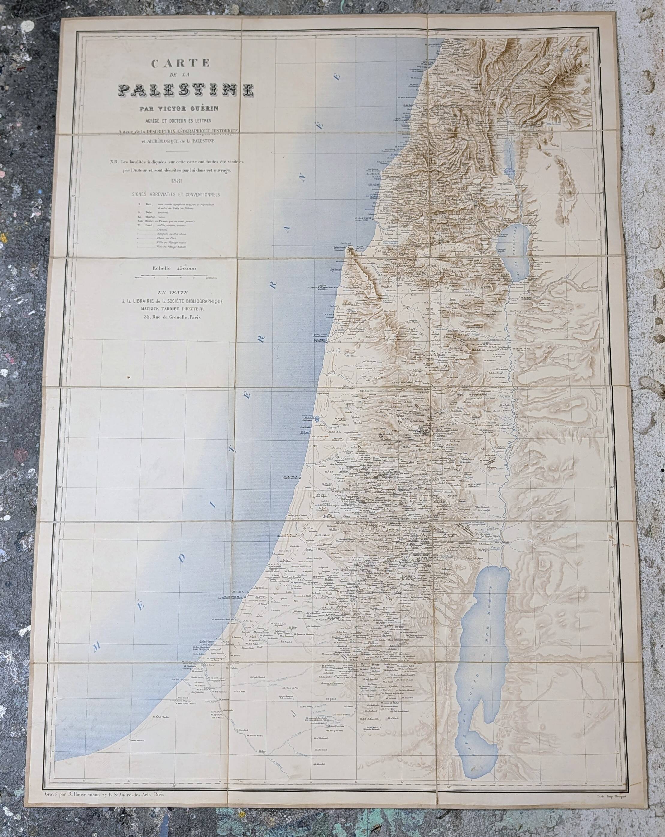 Canvas map of Palestine by Victor Guérin, 1881