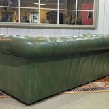 1970s Green Leather 3 Seater Chesterfield Sofa