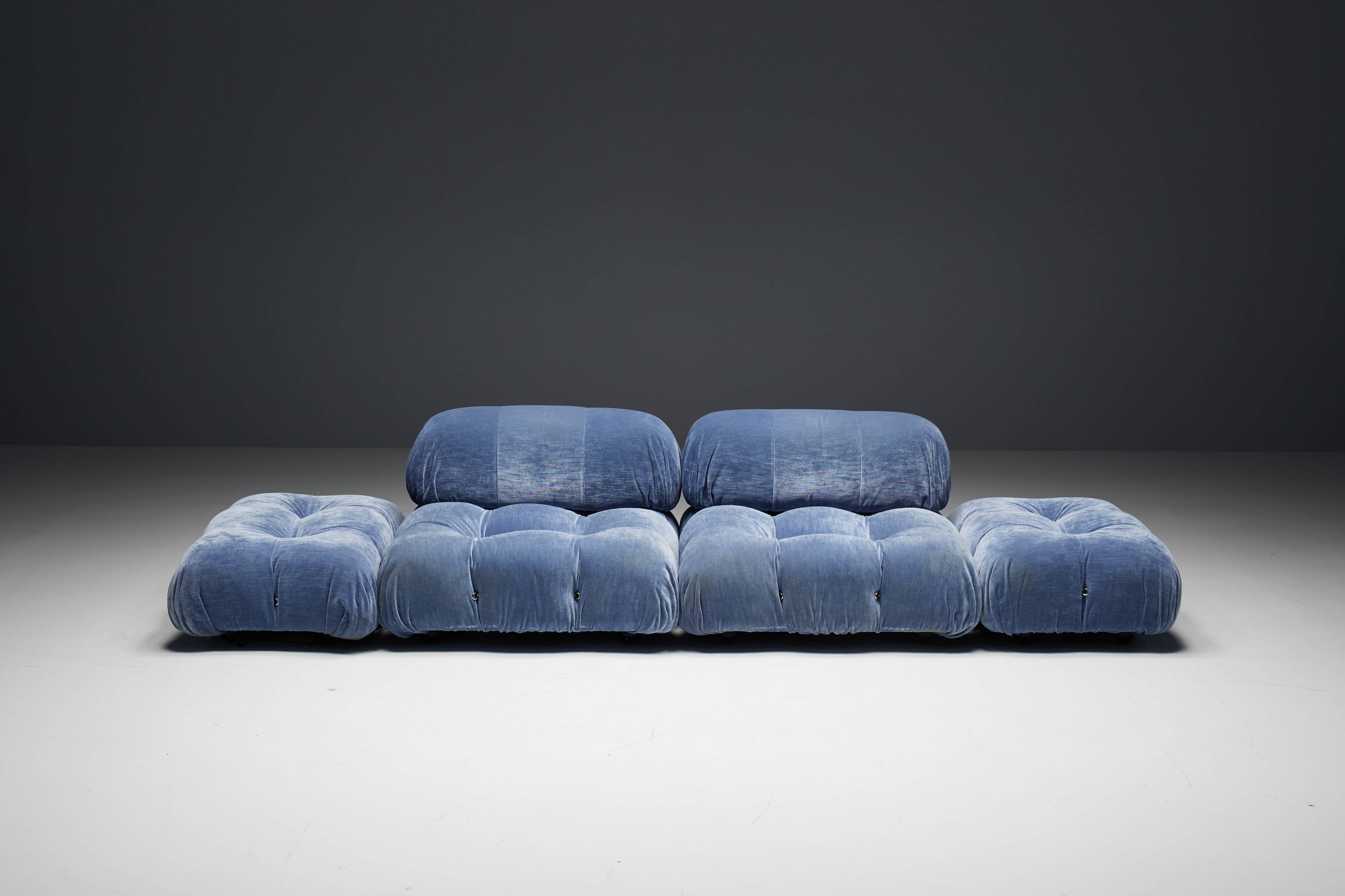 Blue Velvet Camaleonda Sofa by Mario Bellini for B&B Italia, Italy, 1970s