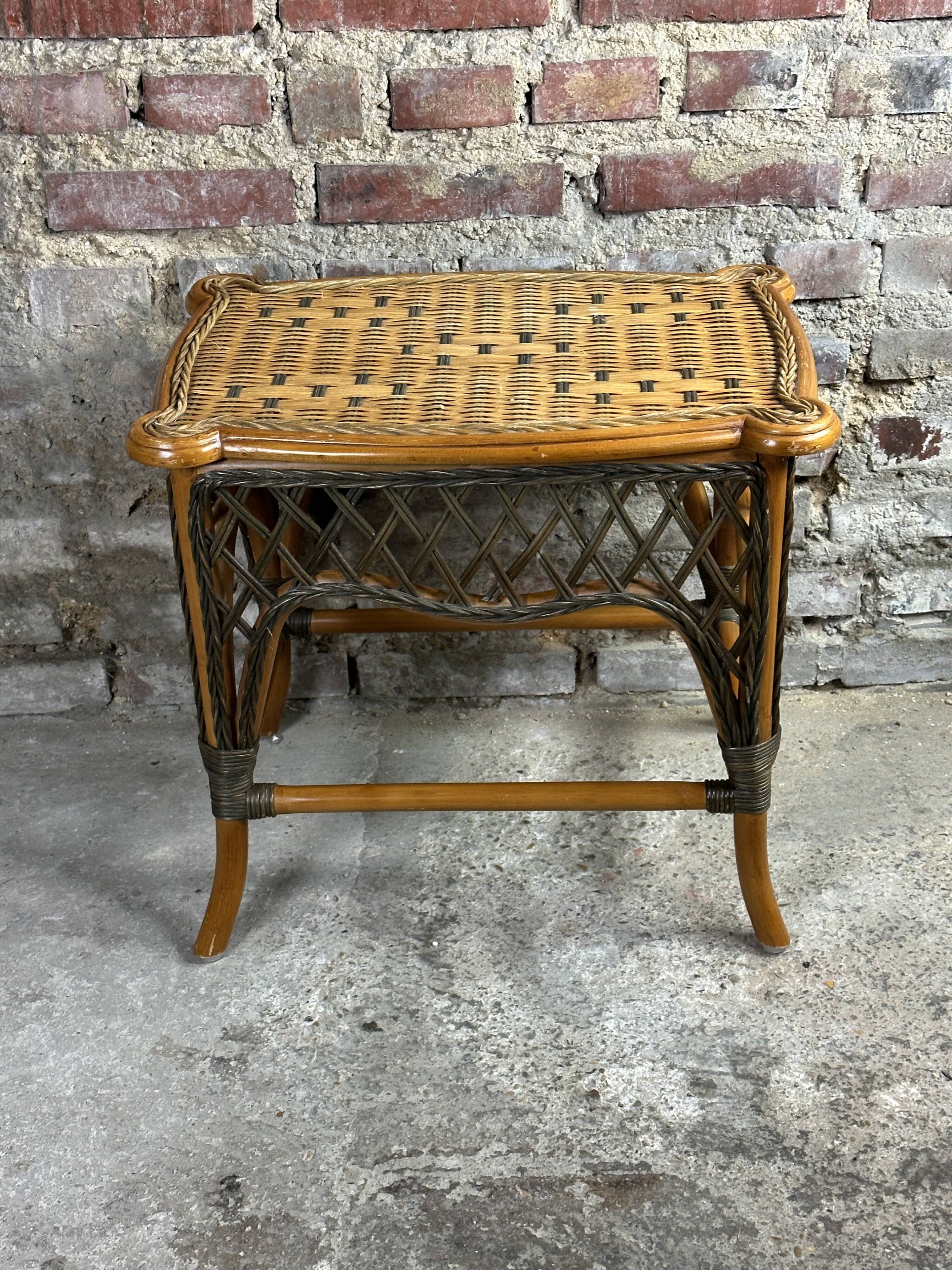 Vintage bamboo and rattan side table braided 1960