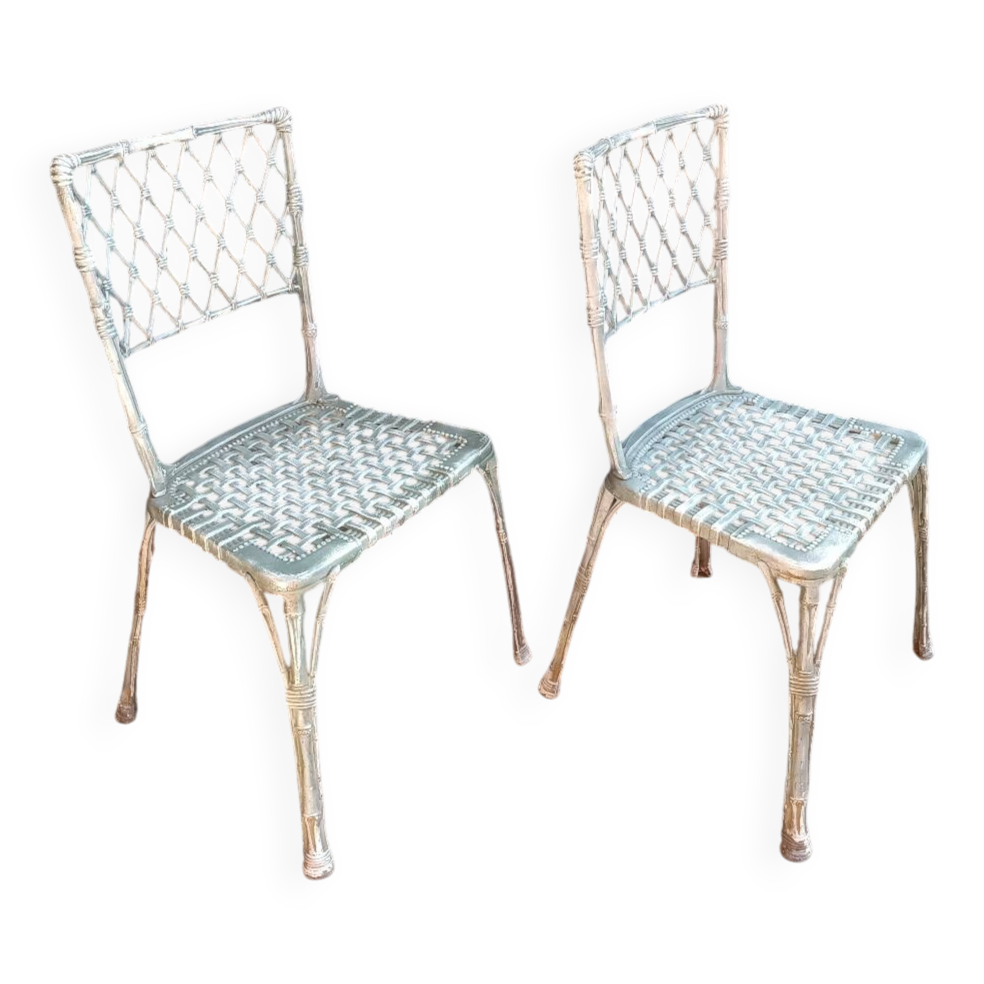 2 vintage aluminum metal bistro chairs