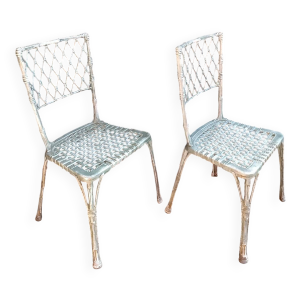 2 chaises bistrot vintage en métal d'aluminium