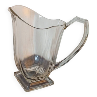 Vintage Art Deco style heavy crystal pitcher, square base.