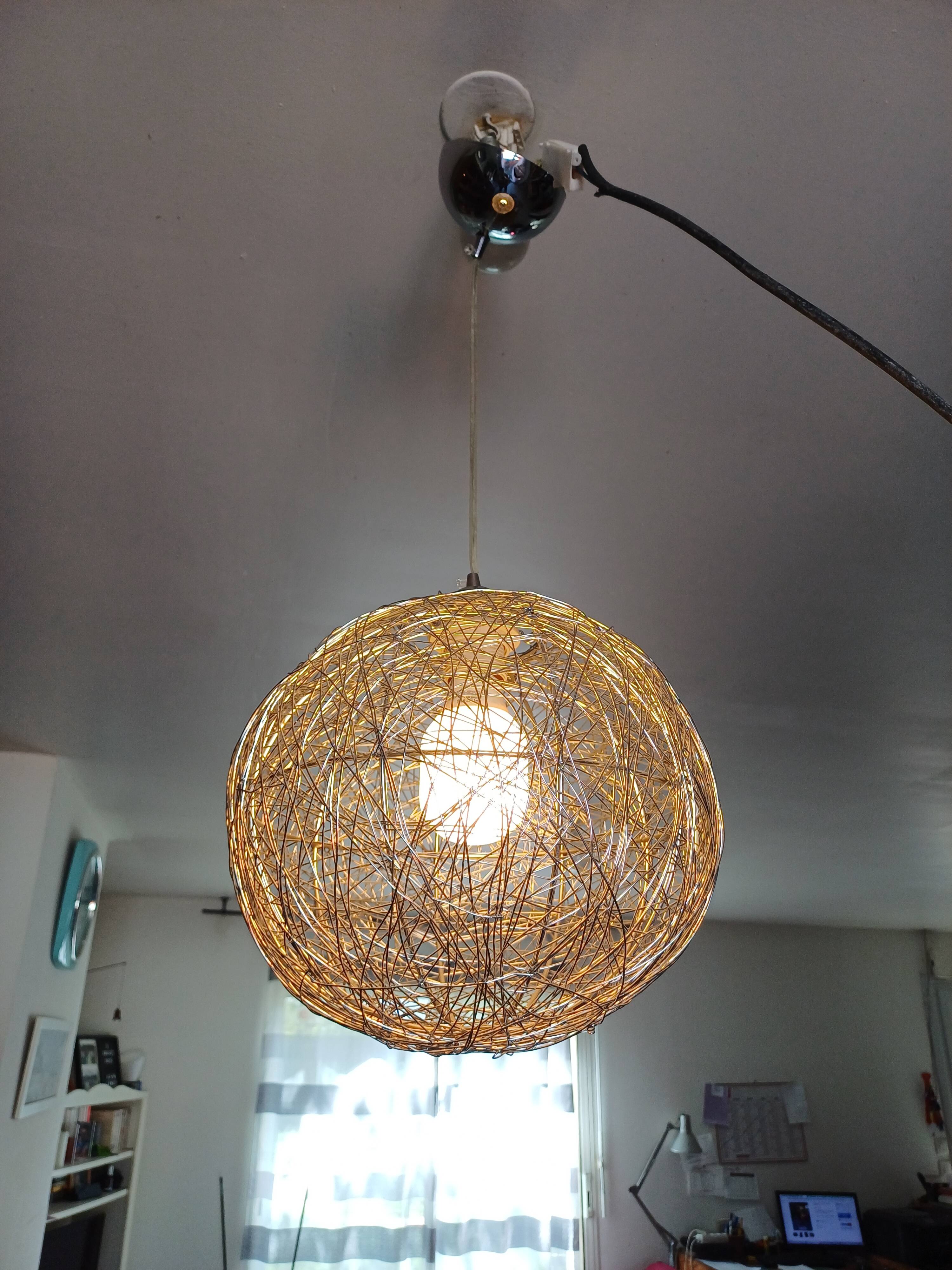 Vintage Twisted Silver Metal Pendant Light