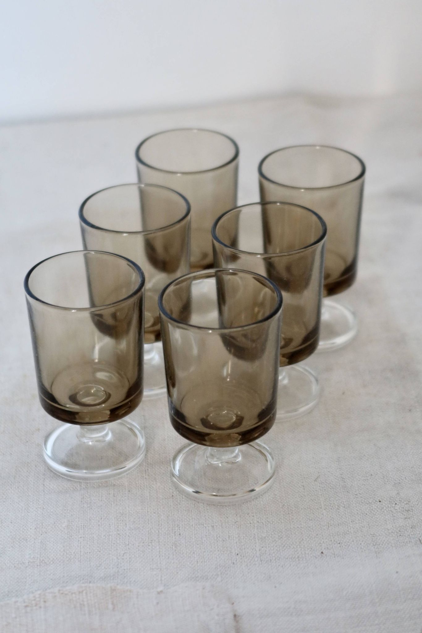 6 vintage Luminarc liqueur glasses, Sweden model - Smoked glass