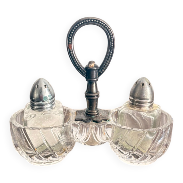 Ancien Porte Condiment Saleron Salière Poivrier Métal Argenté Christofle