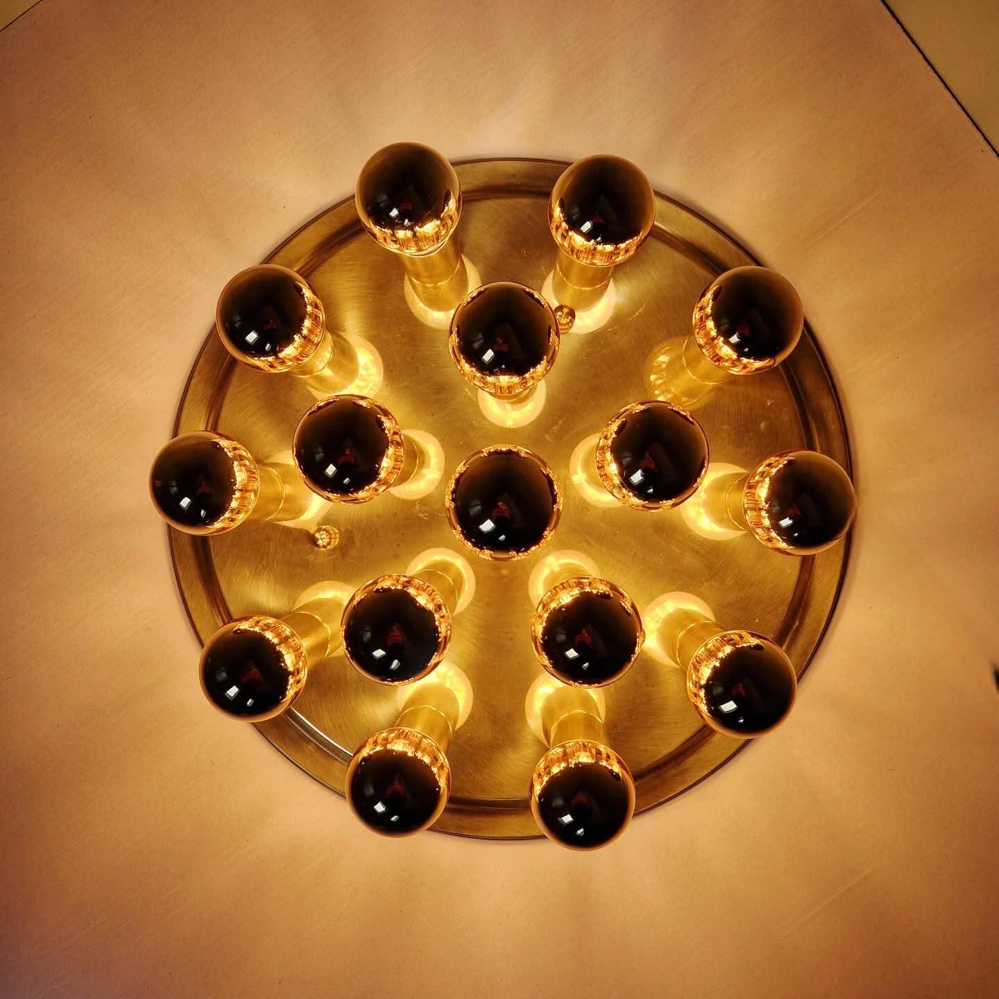Large circular brass ceiling light, Space Age design, 1970s.
