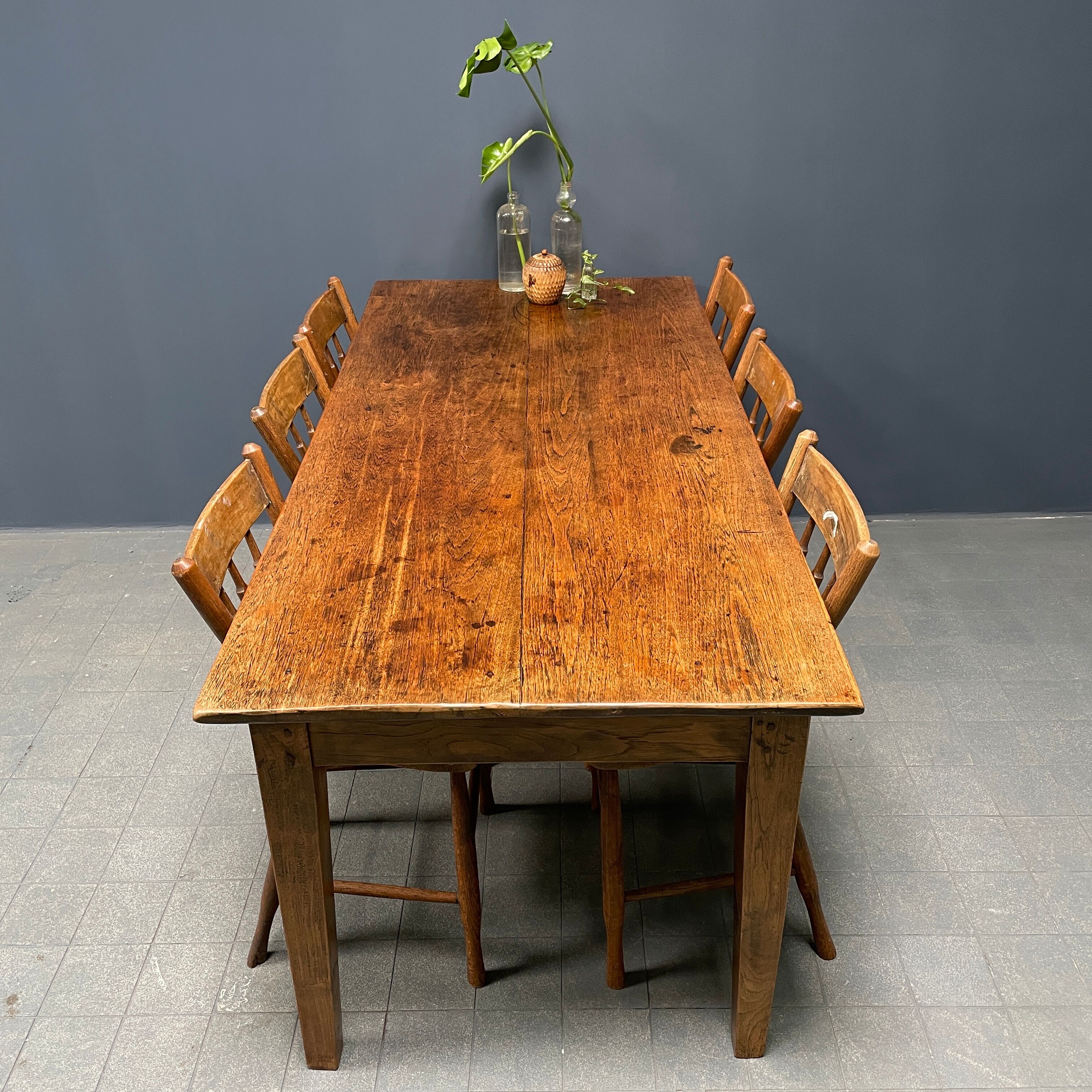 Rustic french farmhouse dining table made of oak and elm